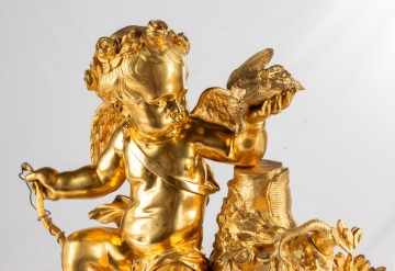 French Louis XV Gilt Bronze & Marble Mantle Clock