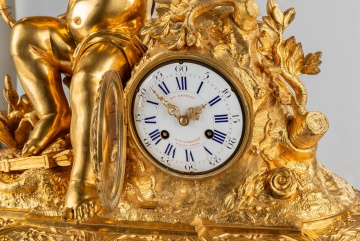 French Louis XV Gilt Bronze & Marble Mantle Clock