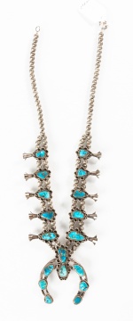 Navajo Turquoise & Silver Squash Blossom Necklace