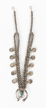 Navajo Turquoise & Silver Coin Squash Blossom Necklace
