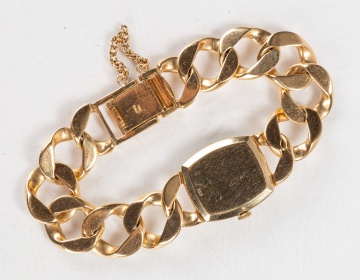 Men's Swiss 14K Gold Bracelet Watch