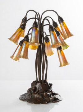An Early & Rare Tiffany Studios Twelve-Light Lily Lamp