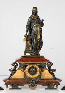 Egyptian Revival Bronze Garniture Mantel Clock, by Tiffany & Co.