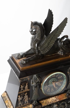 Egyptian Revival Black Marble & Bronze Mantel Clock