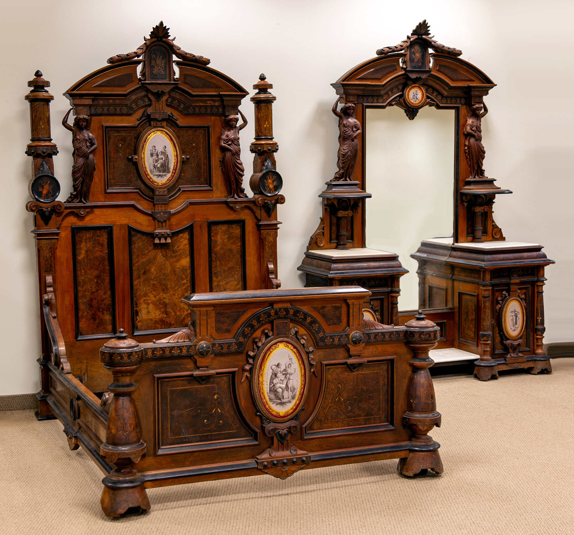 Rare \u0026 Impressive American Neo-Grec Bedroom Set, Attributed to Gustave  Herter (1830-1898) | Cottone Auctions, image size:2000x1861