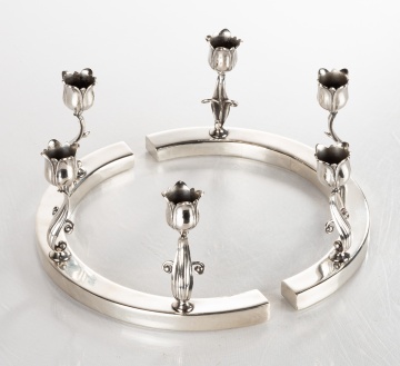 J. Wagner & Son (1909-1965) Pair of Sterling Silver 3-light Tulip Candlesticks