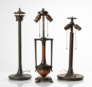 Three Patinaed Metal Lamp Bases