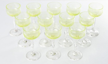 Uranium or Vaseline Cut Crystal Stemware, Set of 12