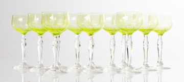 Uranium or Vaseline Cut Crystal Stemware, Set of 12