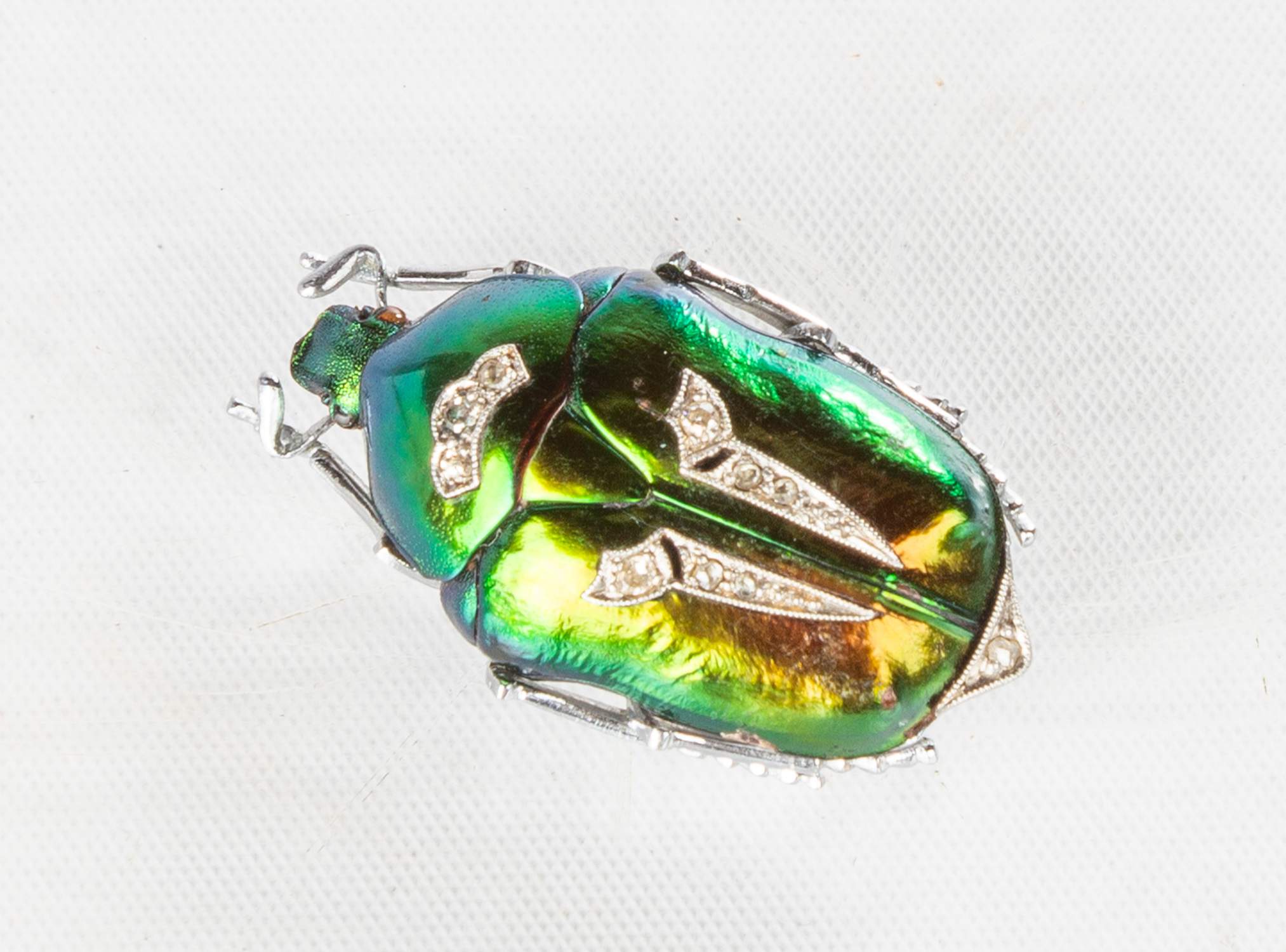 Antique Natural Beetle Shell & Diamond Brooch | Cottone Auctions