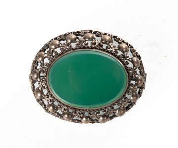 14K Gold, Malachite Necklace and Silver Brooch