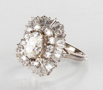 14K Gold & Diamond, Cubic Zirconia Ballerina Style Ring