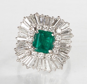 Platinum & Diamond Ballerina Style Ring with Lab-Created Emerald