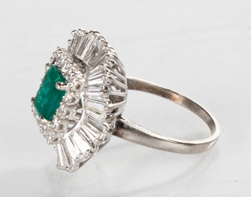Platinum & Diamond Ballerina Style Ring with Lab-Created Emerald
