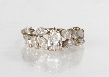 14K Gold & Marquise and Pear-Shaped-Diamond Ring