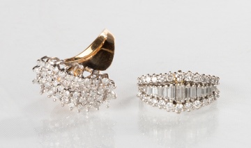 Two 14K Gold Ladies Diamond Cluster Rings