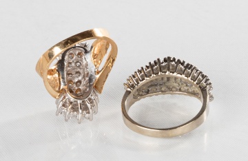 Two 14K Gold Ladies Diamond Cluster Rings