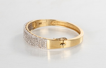 14K Gold Pave Set Diamond Bangle Bracelet