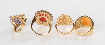 Four Ladies 14K Gold, Diamond, Cameo, & Gemstone Rings