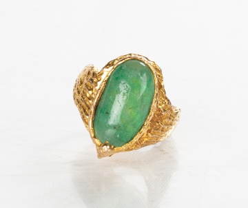 Ladies 18K Gold & Cabochon Emerald Ring