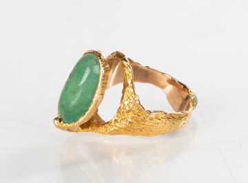 Ladies 18K Gold & Cabochon Emerald Ring