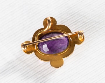 Art Nouveau Whiteside & Blank 14K Gold, Amethyst & Pearl Brooch