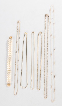 Six 14K Gold Chains & Pearl Bracelet