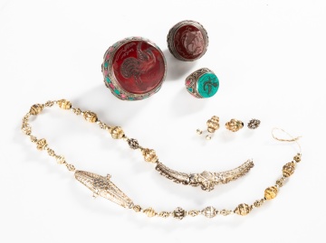 Persian Silver & Carnelian Seal Rings and Mixed Metal Necklace