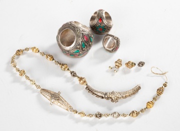 Persian Silver & Carnelian Seal Rings and Mixed Metal Necklace