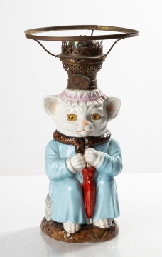 19th Century Porcelain Cat Oil Lamp