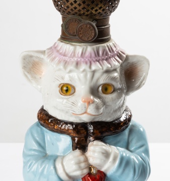 19th Century Porcelain Cat Oil Lamp