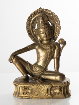 Large Nepalese Gilt Metal Buddhist Statue of Indra