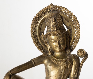 Large Nepalese Gilt Metal Buddhist Statue of Indra