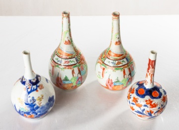 Pair of Chinese Export & Japanese Fukagawa Porcelain Bottle Vases