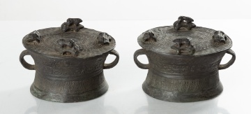 Pair of Southeast Asian Bronze Rain Drums