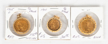 1915 $5 & 1910 $2-1/2 Indian Head Gold Coins & 2004 Liberty $10 Gold Coin