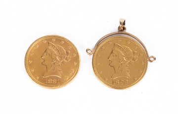 1881 & 1893 Liberty $10 Gold Coins