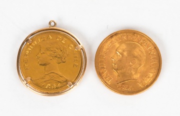 1954 Chilean 100 Pesos Gold Coin & 1953 Dominican Republic 30 Pesos Gold Coin