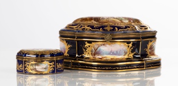Sevres Style Porcelain Dresser Boxes