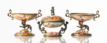 Three Viennese Gilt Silver & Porcelain Enameled Cabinet Pieces