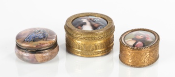 Three French Painted Porcelain & Enamel on Copper Pill / Snuff Boxes