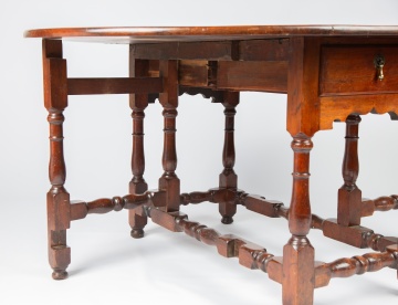 Fine & Rare William & Mary, PA Walnut Gate Leg Table with Two Drawers