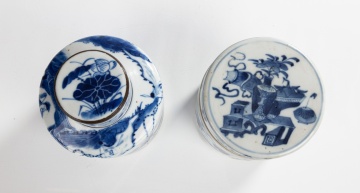 Chinese Blue & White Porcelain Tea Caddy & Covered Jar
