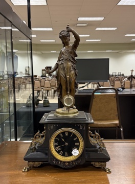 French Mystery Clock Black Marble & Gilt Bronze, Attributed to Andre Romain Guilmet