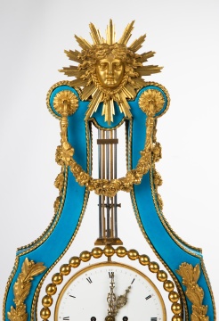 Very Rare Late Louis XVI Ormolu Mounted Sevres Bleu Celeste Porcelain Lyre Clock