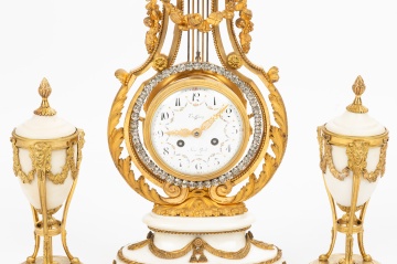 Tiffany & Co. French Empire Lyre Clock & Garniture