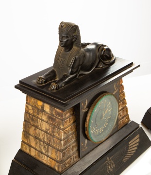 Egyptian Revival Mantel Clock & Garniture Obelisks