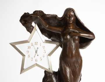 Extremely Rare French Patinaed Bronze Two-Handled Glass Dial Mystery Clock