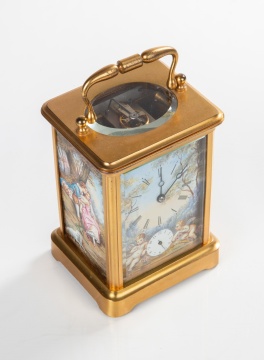 French Gilt-Bronze Carriage Clock with Four Enamel Panels