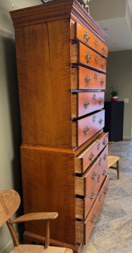 New England American Tiger Maple Chippendale Chest